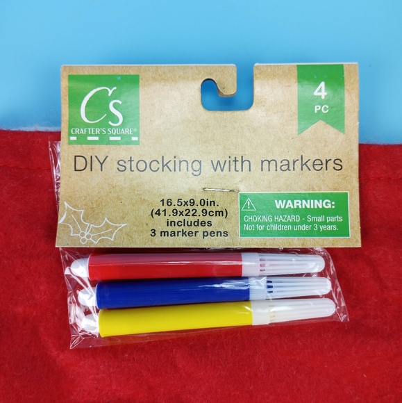 Crafter's Square DIY Ho Ho Ho Christmas Stocking Santa Snowman + Markers Red NEW - Picture 4 of 8